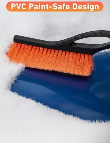 EcoNour 27" Aluminum Snow Brush with Ice Scrapers for Car Windshield and Window | Car Snow Scraper and Brush with Ergonomic Foam Grip Winter Accessories (Orange)