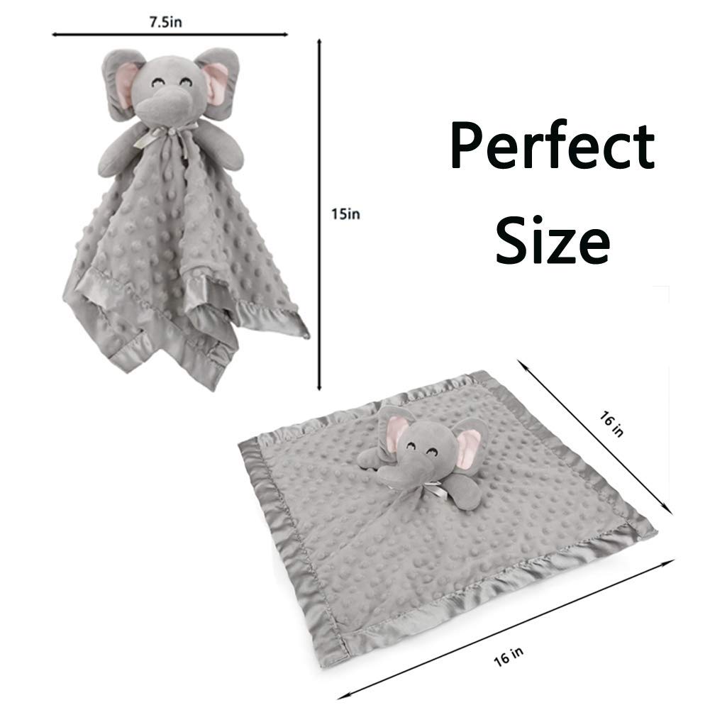 Pro Goleem Elephant Security Blanket, Soft Lovey Unisex Lovie Baby Gifts for Boys and Girls Snuggle Toy Stuffed Animal Newborn Essentials and Items Grey 16 Inch