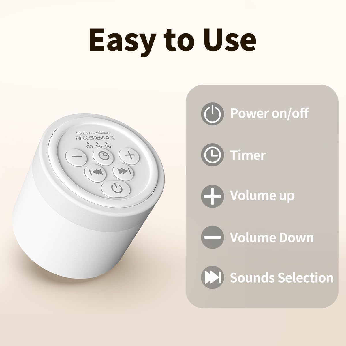 Sound Machine Mini White Noise Machine with 30 Soothing Sounds 4 Timers Memory Function for Newborn Baby Kids Adults Portable Rechargeable Sleep Brown Noise Machine for Travel Camping Home Office