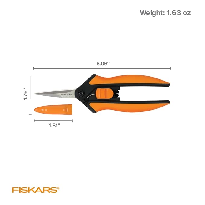 Fiskars Micro-Tip Pruning Snips - 6" Garden Shears with Sheath and Comfort Grip - Sharp Steel Blades - Quality Pruning Shears for Plants in Grow Tents and Hydroponics - Garden Tools - Cart Shape