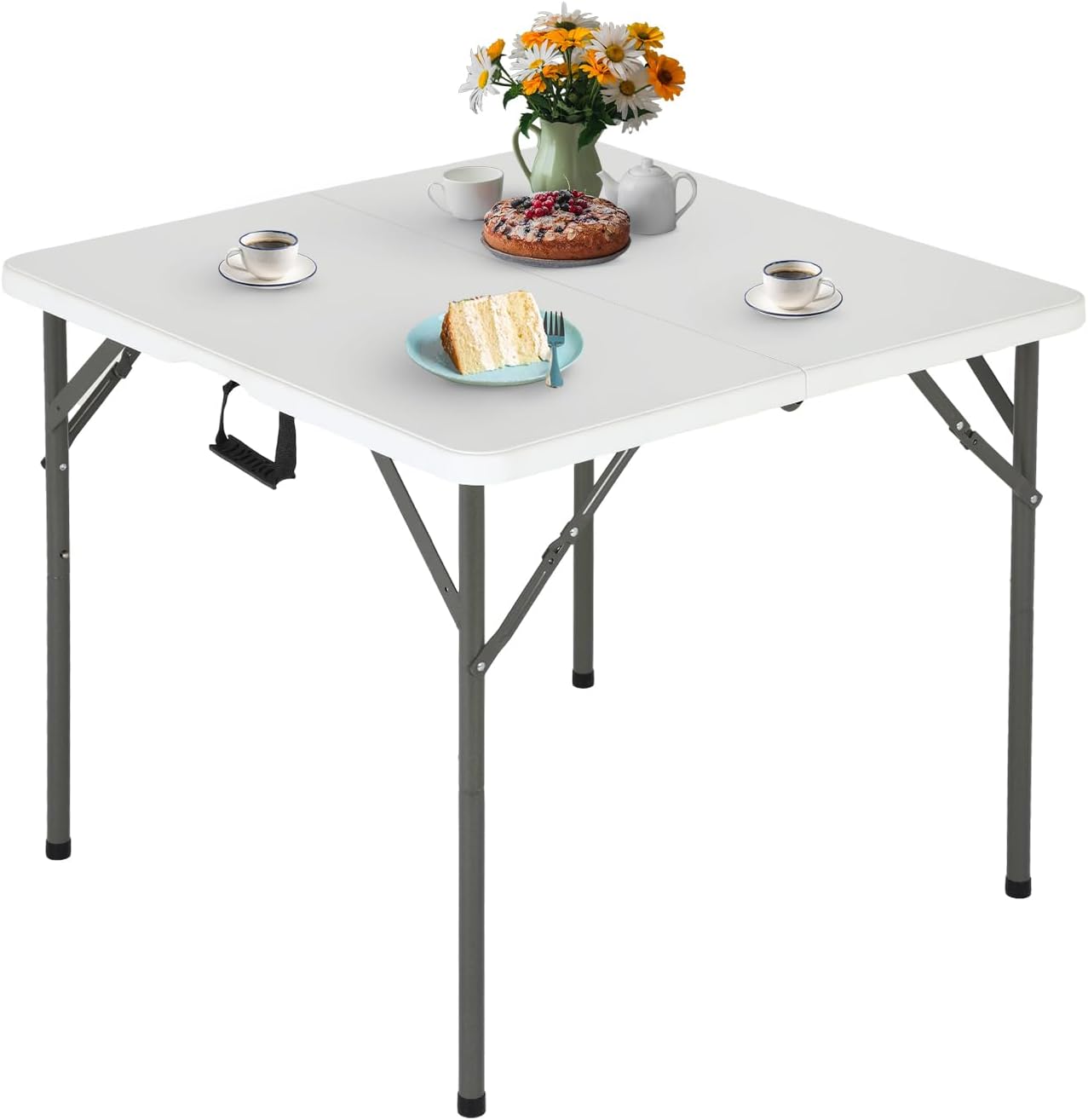 FDW 34" Folding Card Table Plastic Table Portable Square Height Dining Table Perfect for Party and Parties Backyard Events, White