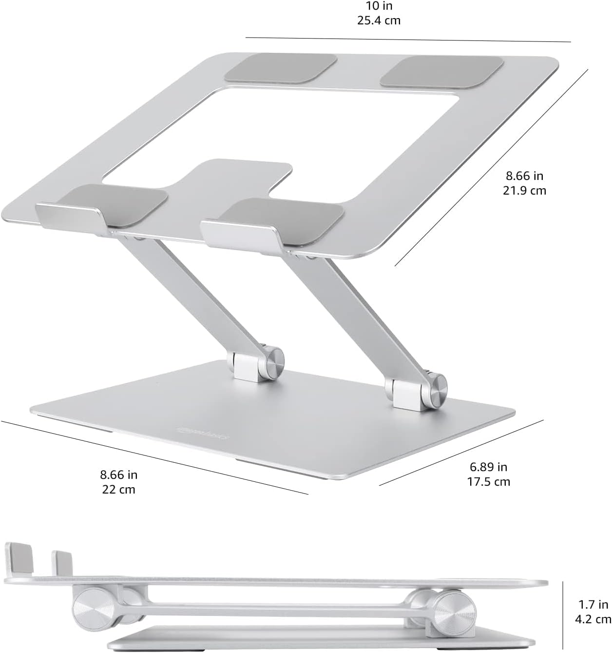 Sturdy and Portable Ergonomic Laptop Stand for Desk, Adjustable Riser, Fits all Laptops and Notebooks up to 17.3 Inch, Silver, 10 x 8.7 x 6 in