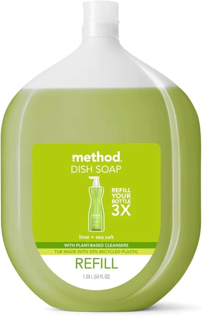 Method Gel Dish Soap Refill, Lime + Sea Salt Scent, Powerful Cleaning Formula, Large Refill Tub, Biodegradable Formula, Cuts Through Grease, 54 Fl Oz