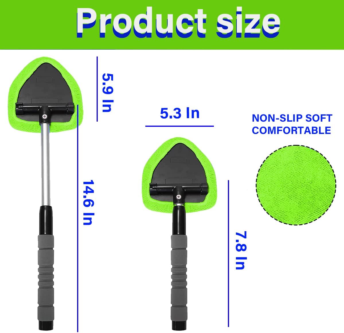 Windshield Cleaning Tool, Car Window Cleaner with 4 Washable Reusable Microfiber Pads, Extendable Long Handle Glass Wiper Cleaning Kit, Auto Accessories Universal for Office and Home (Green)