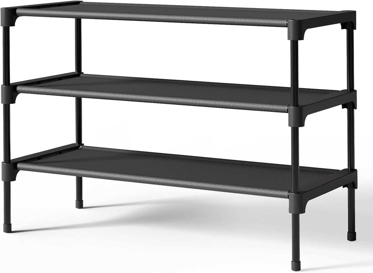 Kitsure Shoe Rack - Premium Non-Woven Shoe Rack Shelf, Shoe Organizer for Closet, Entryway, Garage & Corridor, Sturdy & Durable Long Stackable Shoe Shelves, Medium, Black