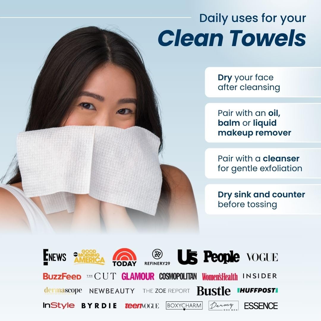 Clean Skin Club Clean Towels XL™, 100% USDA Biobased Face Towel, Disposable Face Towelette, Eczema Association Accepted, Makeup Remover Dry Wipes, Ultra Soft, 100 Ct, 2 Pack