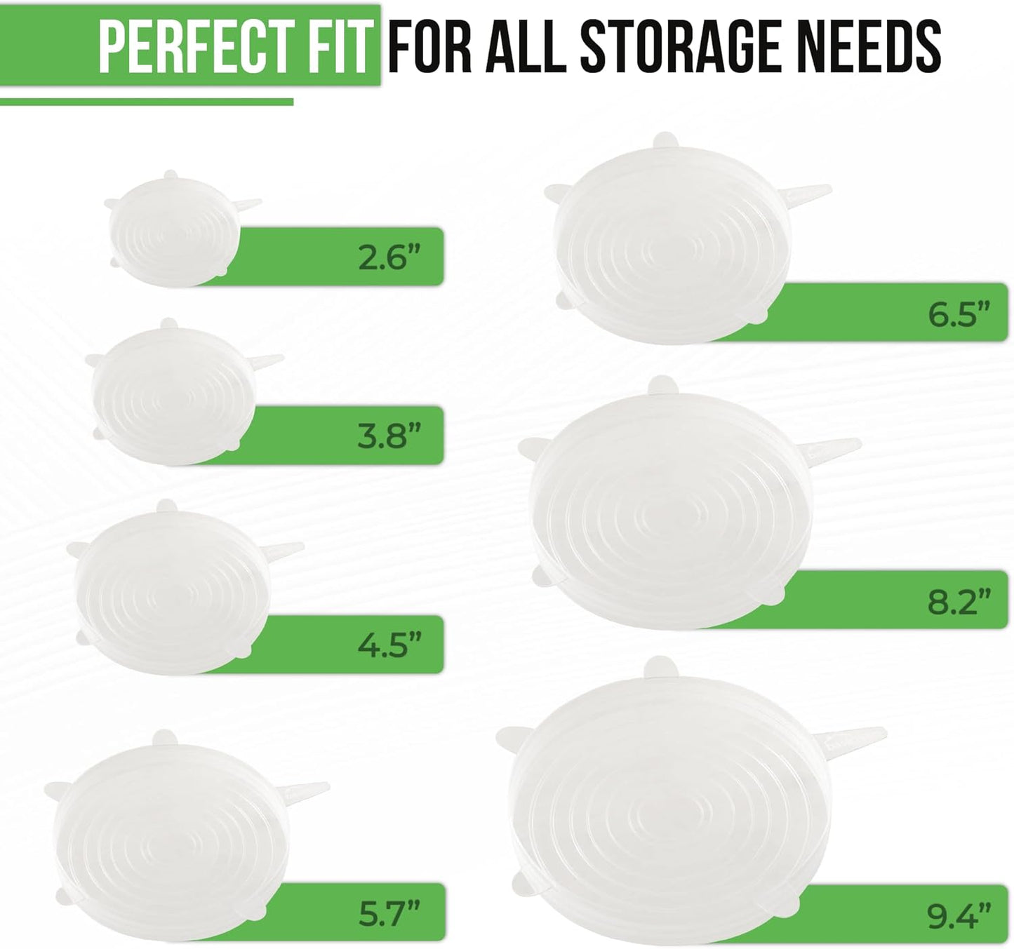 Reusable Silicone Stretch Lids for Food Storage in Fridge - Elastic Heat-Resistant Fits 2.6"–12" Bowl Covers, Cups, Cans, Jars - Universal Food Grade Lid - BPA-Free - Dishwasher Safe -7 Pack