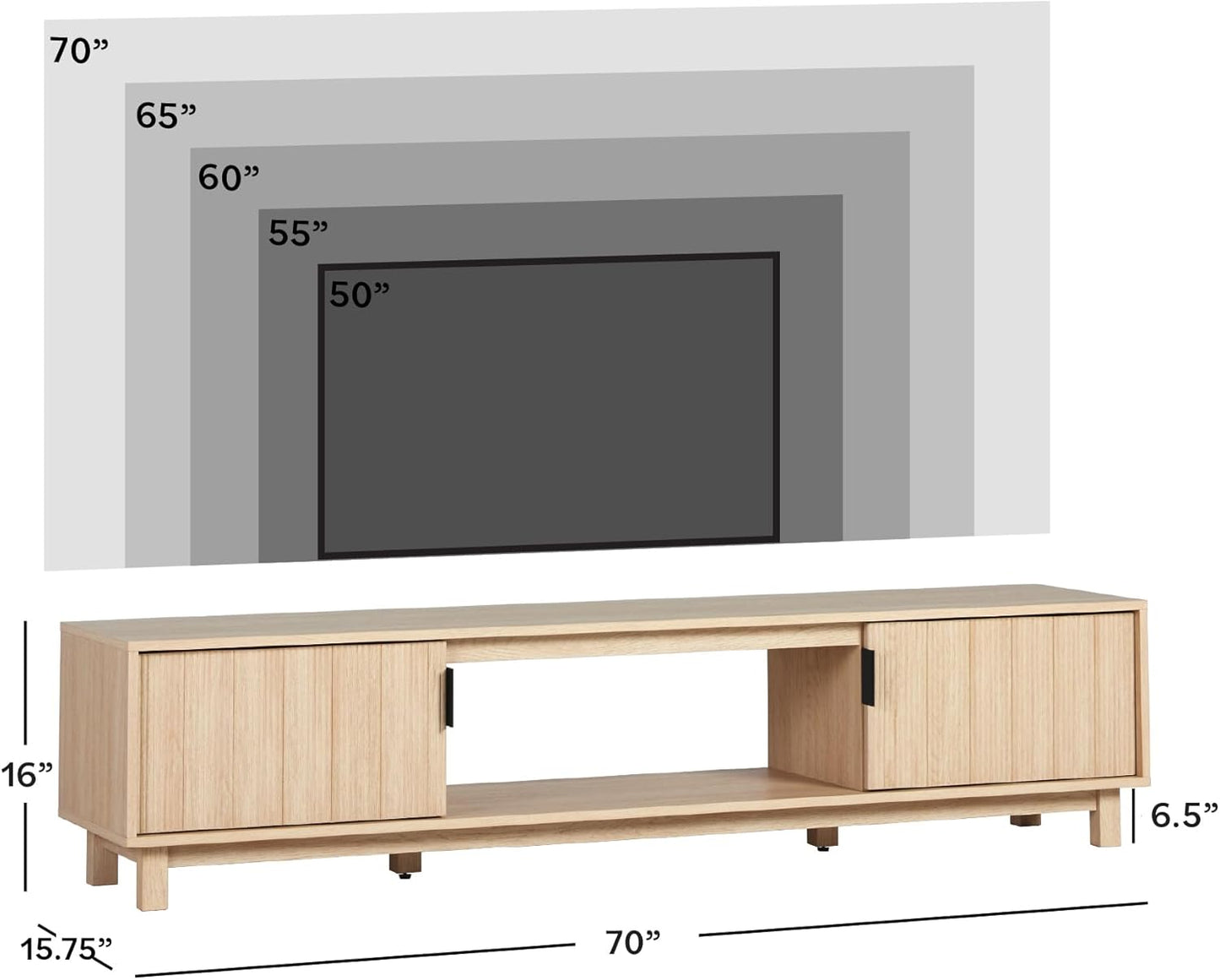Walker Edison Arundo Fluted TV Stand for TVs up to 80 Inches, 70" TV Stand, Coastal Oak