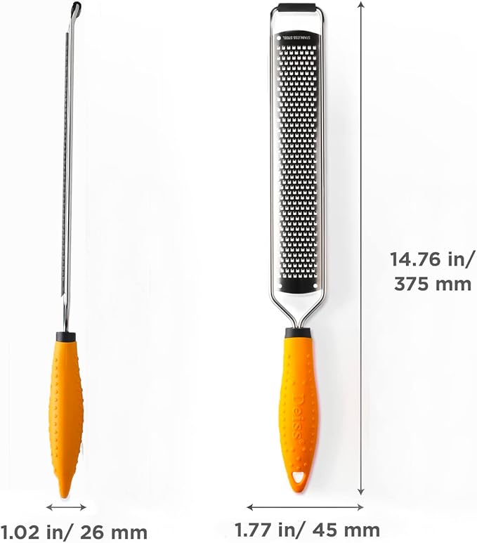 Deiss PRO Citrus Lemon Zester & Cheese Grater — Parmesan Cheese, Lemon, Ginger, Garlic, Nutmeg, Chocolate, Vegetables, Fruits - Razor-Sharp Stainless Steel Blade + Protect Cover - Dishwasher Safe