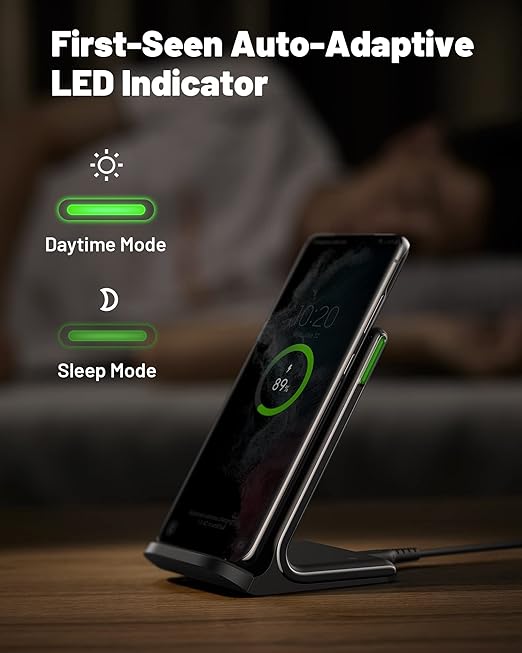 INIU Wireless Charger, 15W Fast Qi Certified Wireless Charging Station with Sleep-Friendly Adaptive Light Compatible with iPhone 16 15 14 13 Pro XS 8 Plus Samsung Galaxy S25 S24 S23 Note 20 Google etc