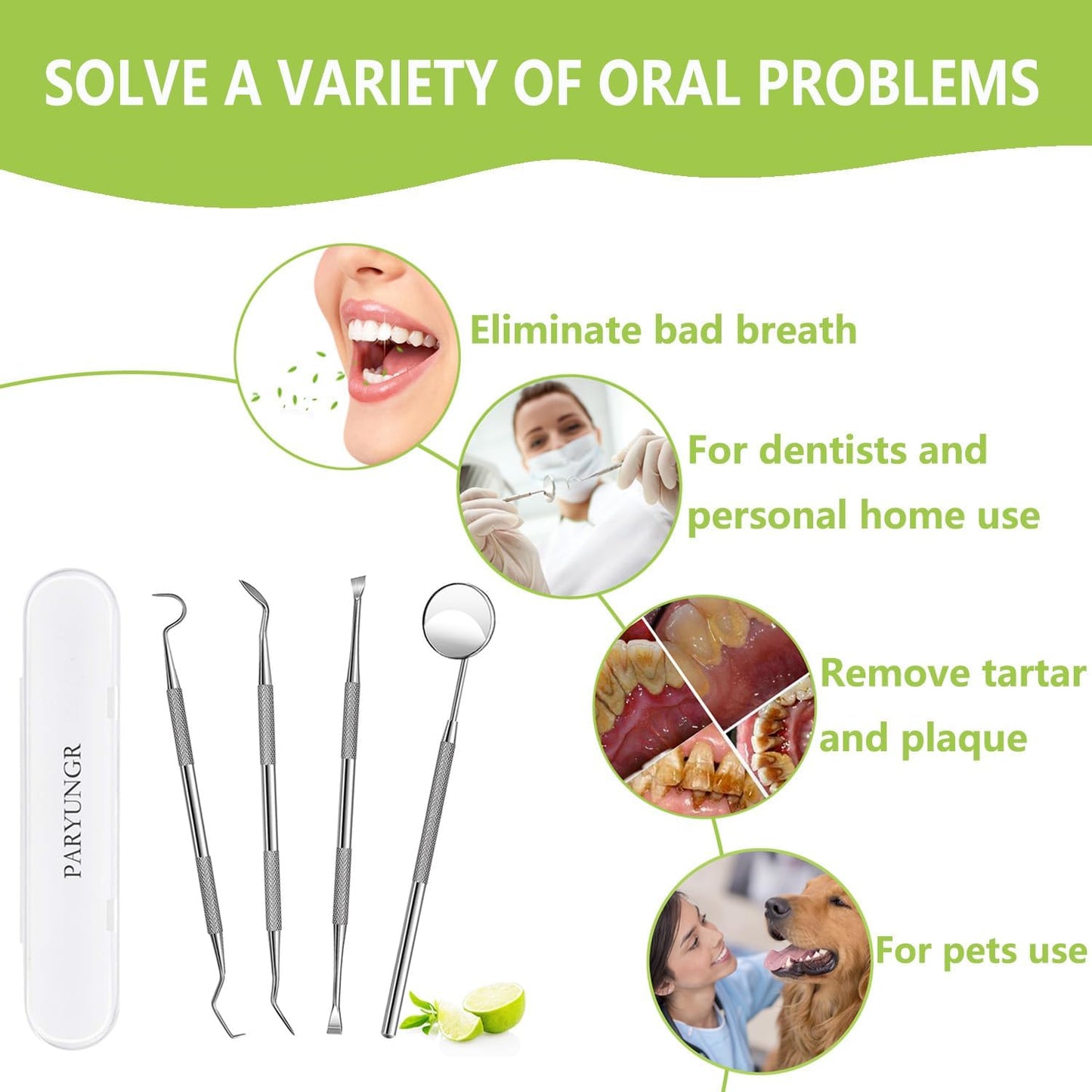 Dental Tools, Professional Teeth Cleaning Oral Care Hygiene Kit, Stainless Steel Dental Pick Tooth Scraper Tartar Plaque Remover for Dentist, Personal, Pet Use with Storage Box