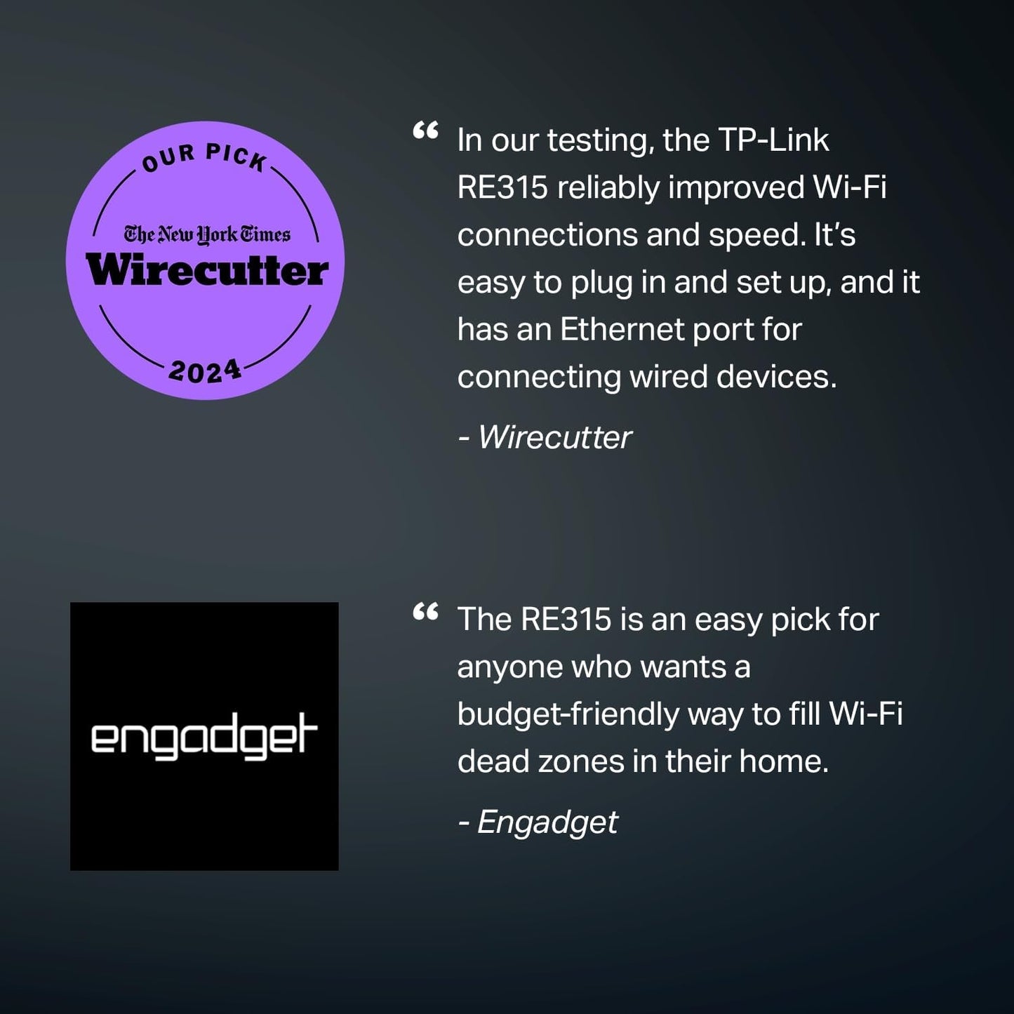 TP-Link AC1200 WiFi Extender, 2025 Wirecutter Best WiFi Extender, 1.2Gbps home signal booster, Dual Band 5GHz/2.4GHz, Up to 1600 Sq.ft and 32 Devices, EasyMesh Compatible, One Ethernet Port (RE315)