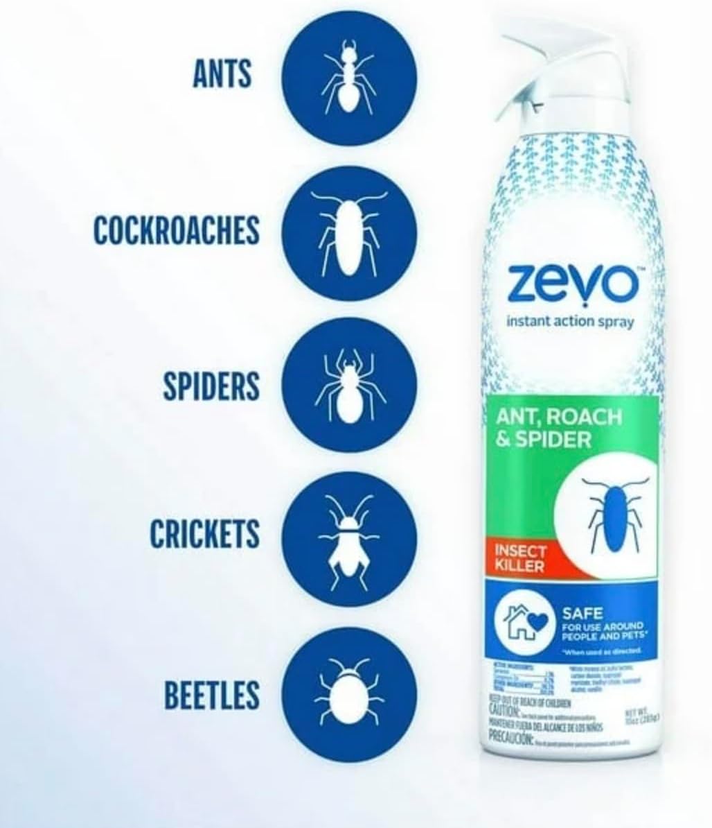 Zevo Roach Killer Ant, Roach, Spider Insect Spray (10 oz) | Indoor Outdoor Use | Instant Action | Pet People Friendly Safe (2)