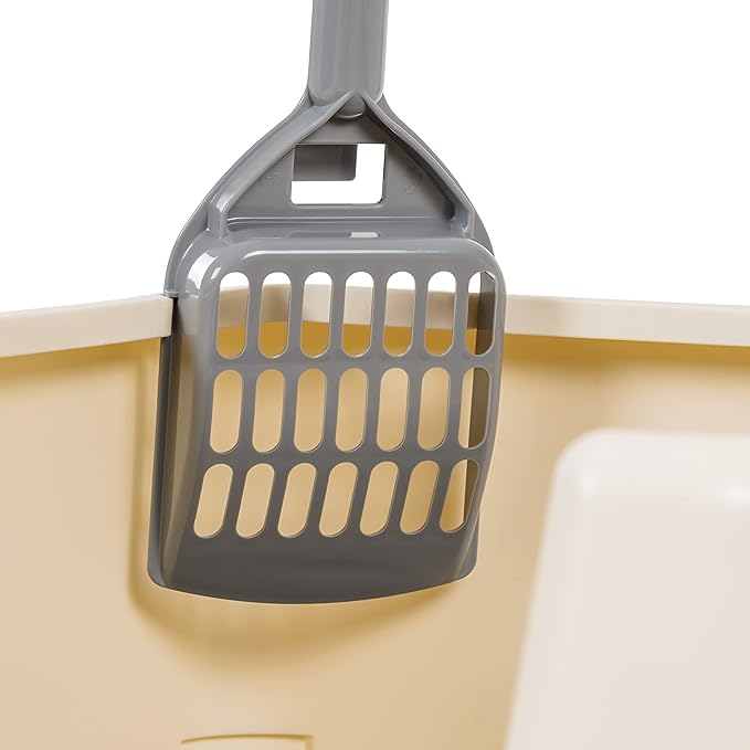 Basics Large Cat Litter Box with High Sides, Open Top, Includes Scoop, 19 x 15 x 11.75 inches, Grey/Beige