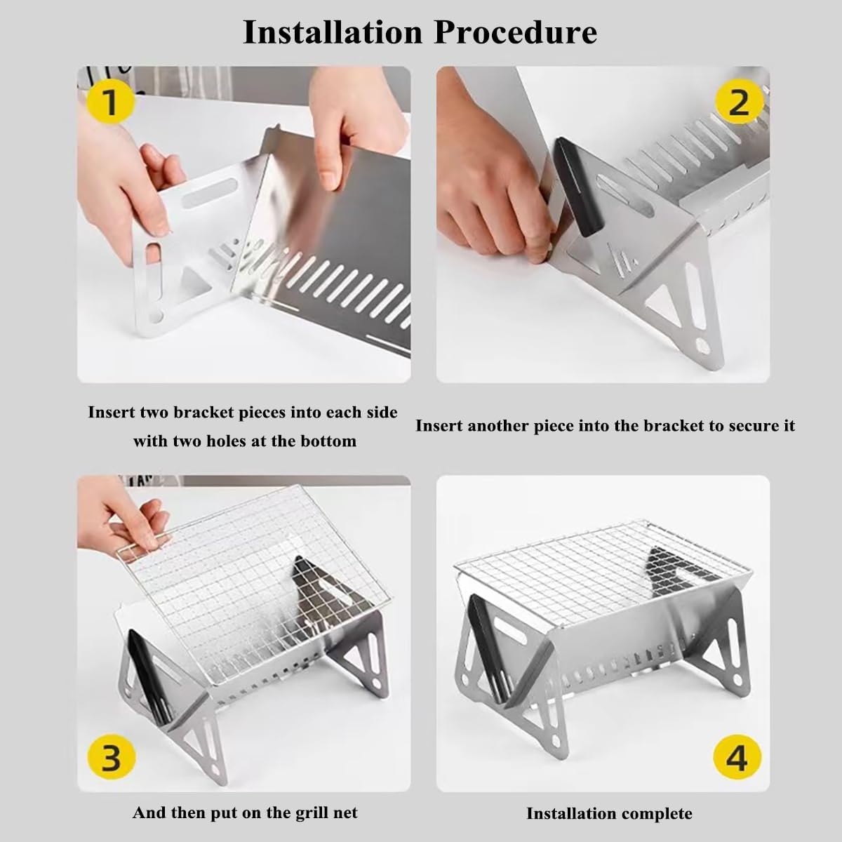 WINB Portable Folding BBQ Grill for 1-2 People - Mini Charcoal Grill for Camping, Compact Stainless Steel Fire Pit with Carry Bag, Outdoor Grill for Backyard, Hiking & Picnic (8.2X5.5 IN)