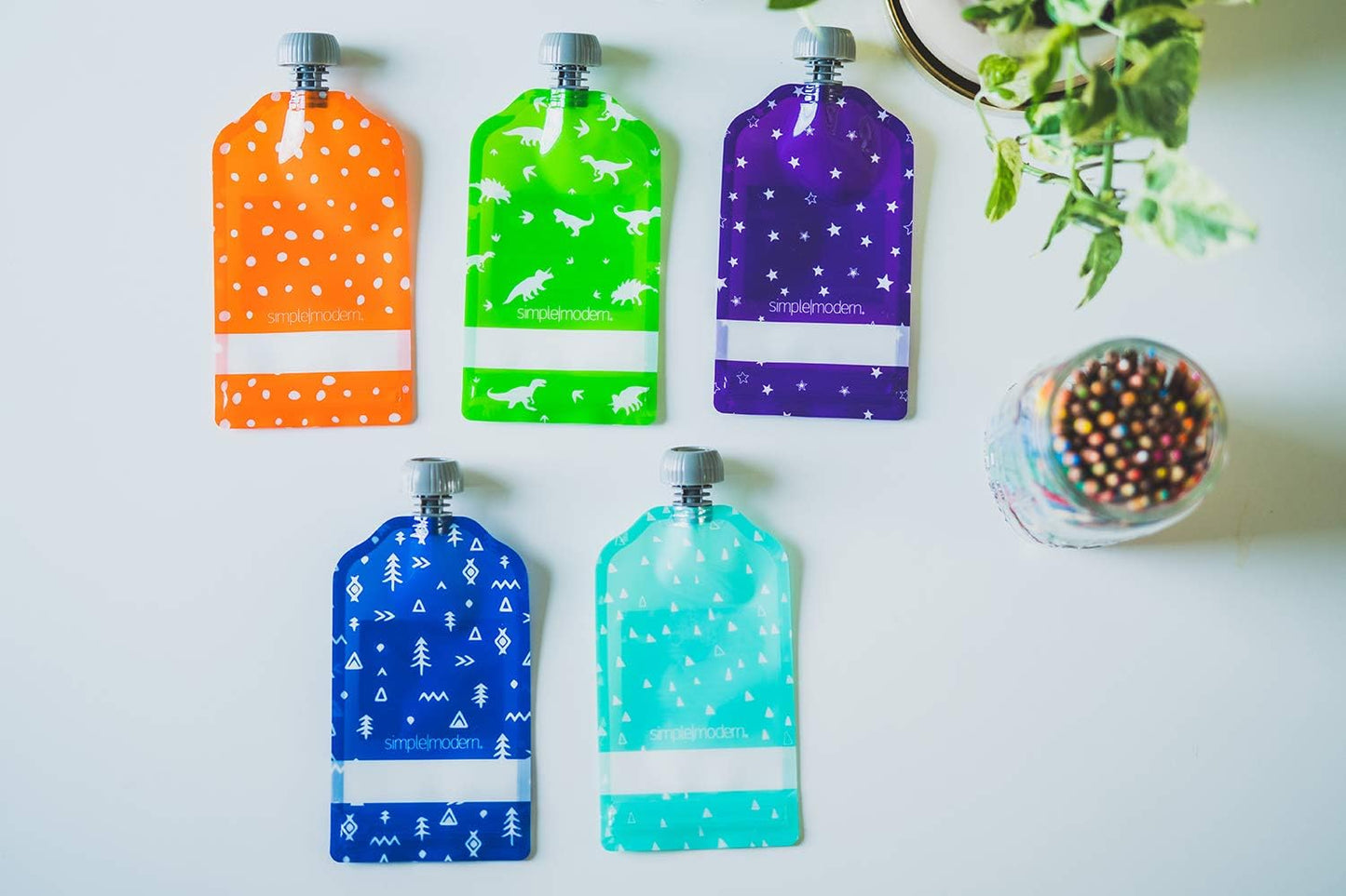 Simple Modern Reusable Baby Food Pouches for Toddlers | BPA Free Plastic, Food Safe, Freezer Safe | Refillable for Applesauce Yogurt & Puree Squeeze Pouch | 10 pack | 5oz | Assorted