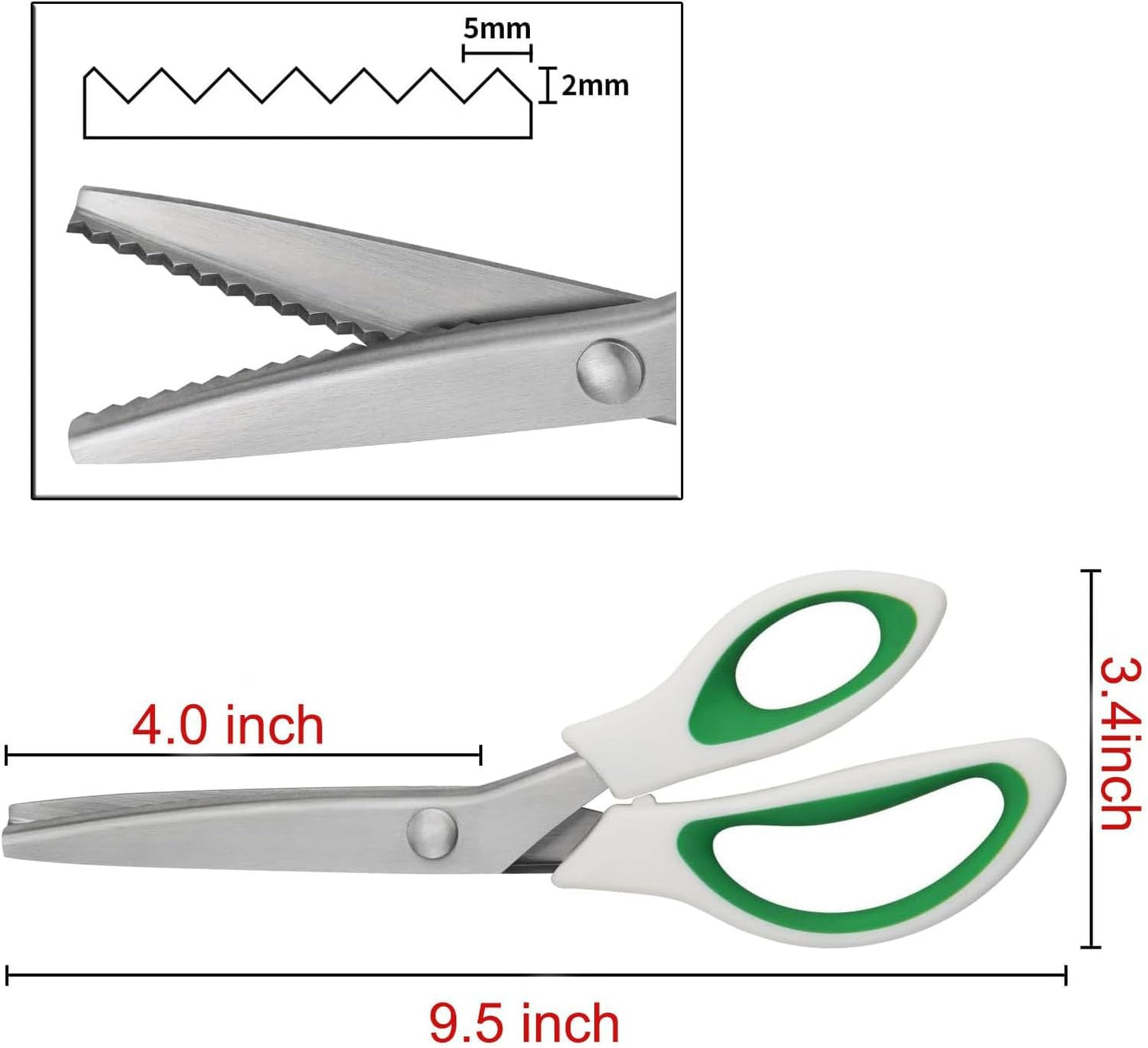 Green Pinking Shears Comfort Grips Crafts Zig Zag Cut Sewing Scissors,Professional Handheld Dressmaking