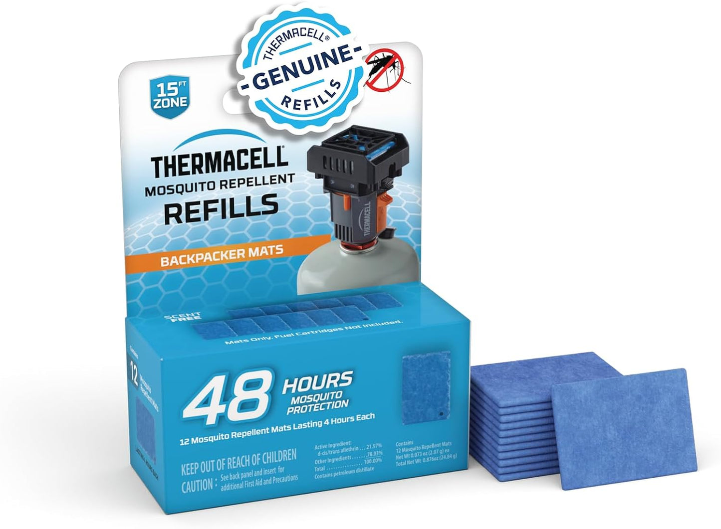 Thermacell Mosquito Repellent Refills; Compatible with Thermacell Backpacker; Highly Effective, Long Lasting, No Spray, Scent, or Mess; 15 Foot Zone of Mosquito Protection