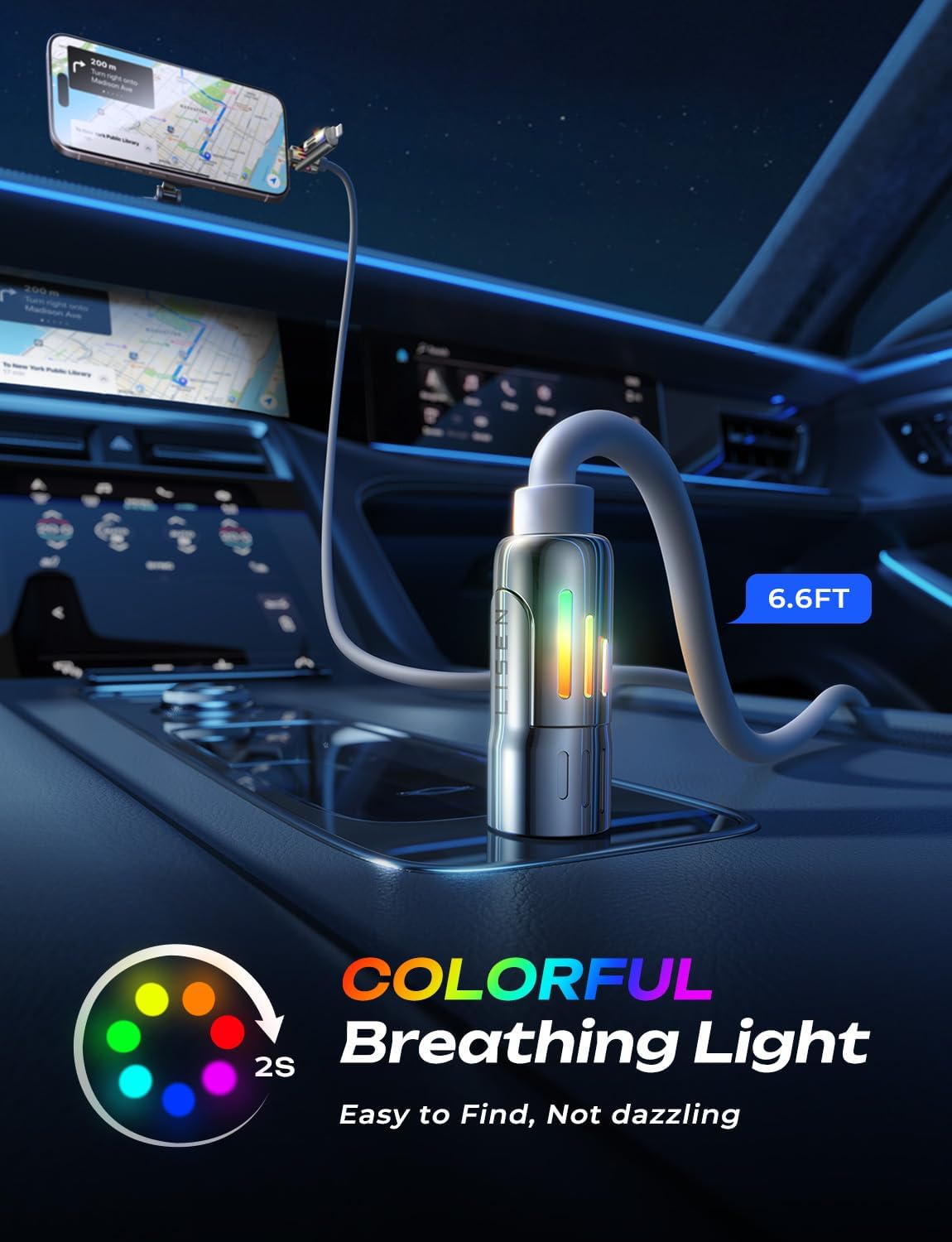 LISEN USB C to Lightning Cable, 240W 4 in 1 Charging Cable 6.6FT, Chubby USB A/C to C/Lightning with Light for iPhone Air 17 16 15 14 Pro/MacBook/iPad/Samsung/Switch 2, Multi Chargers for All Devices