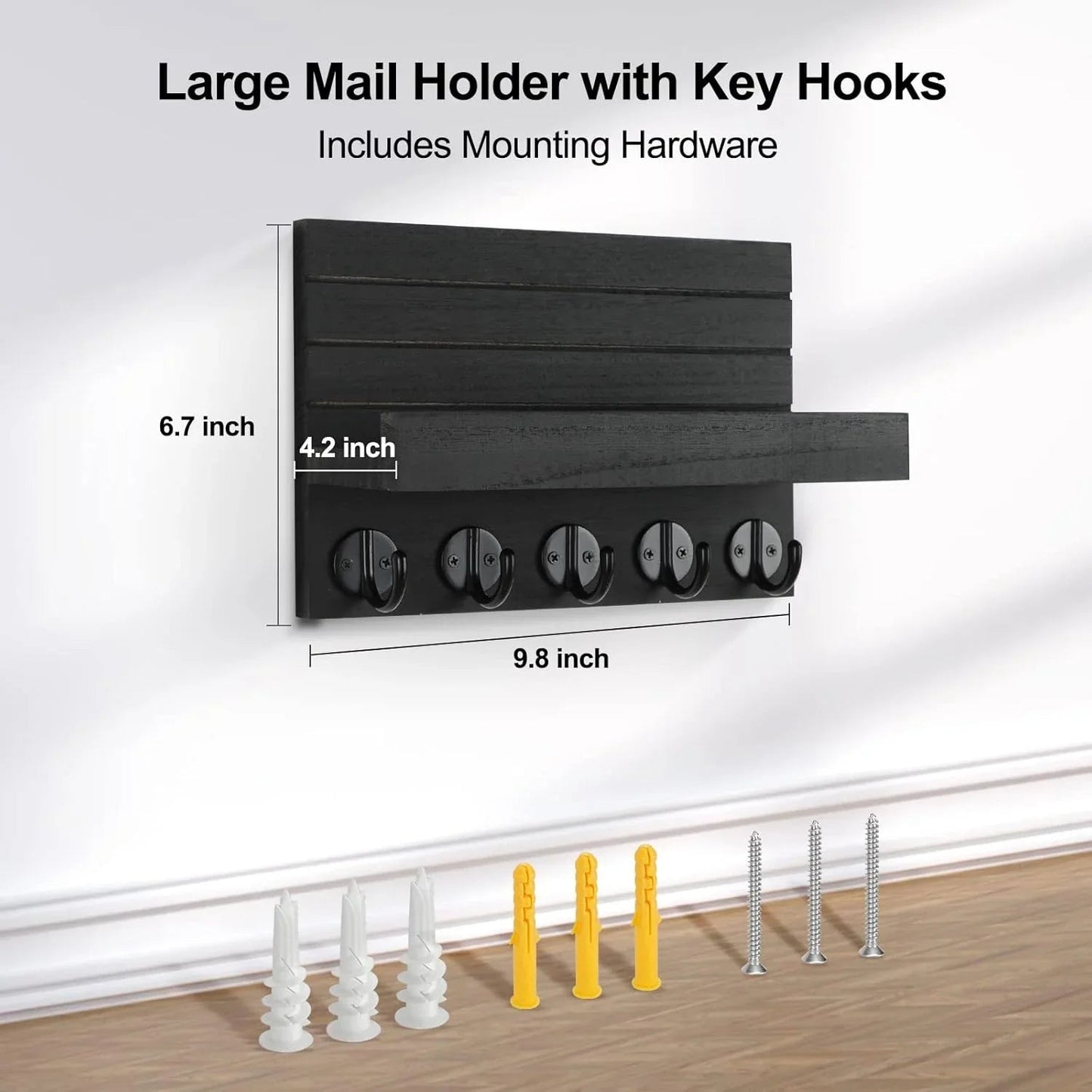 Wall Key Holder with Shelf, Hooks for Bags & Coats, Paulownia Wood, 9.8 x 6.7 x 4.2 - Cart Shape