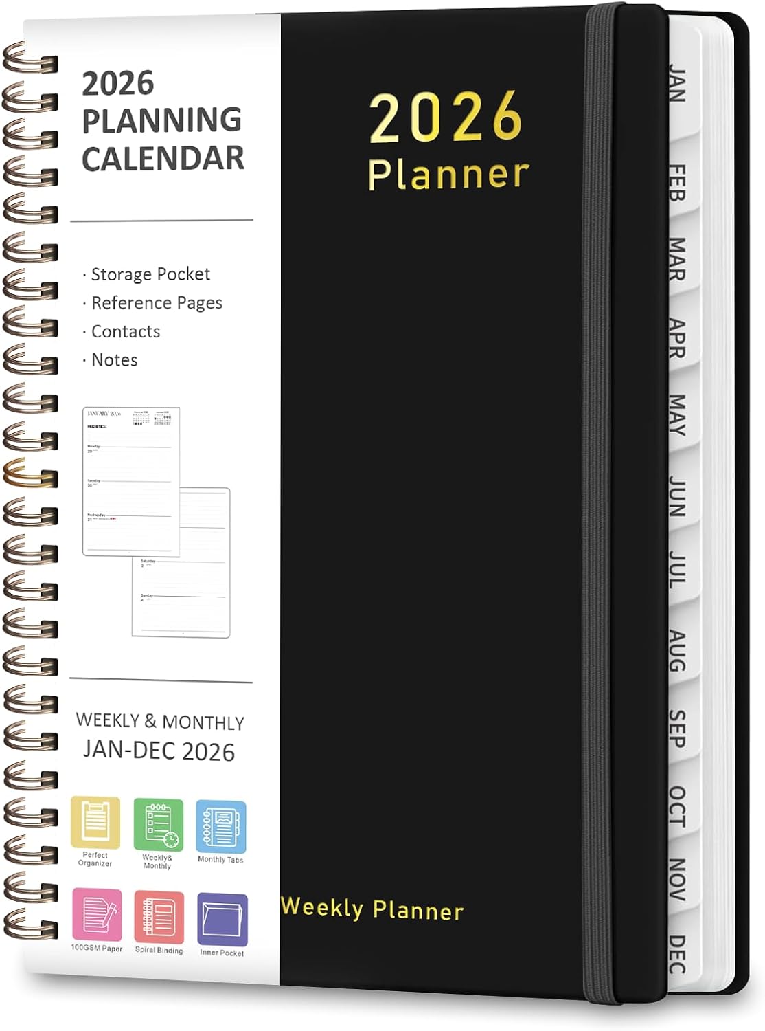 2026 Planner, Weekly and Monthly Calendar Academic Planner, Jan 2026 - Dec 2026, Planning Agenda Book for Desk Accessories and School Supplies - A5 (6.3'' x 8.5'')