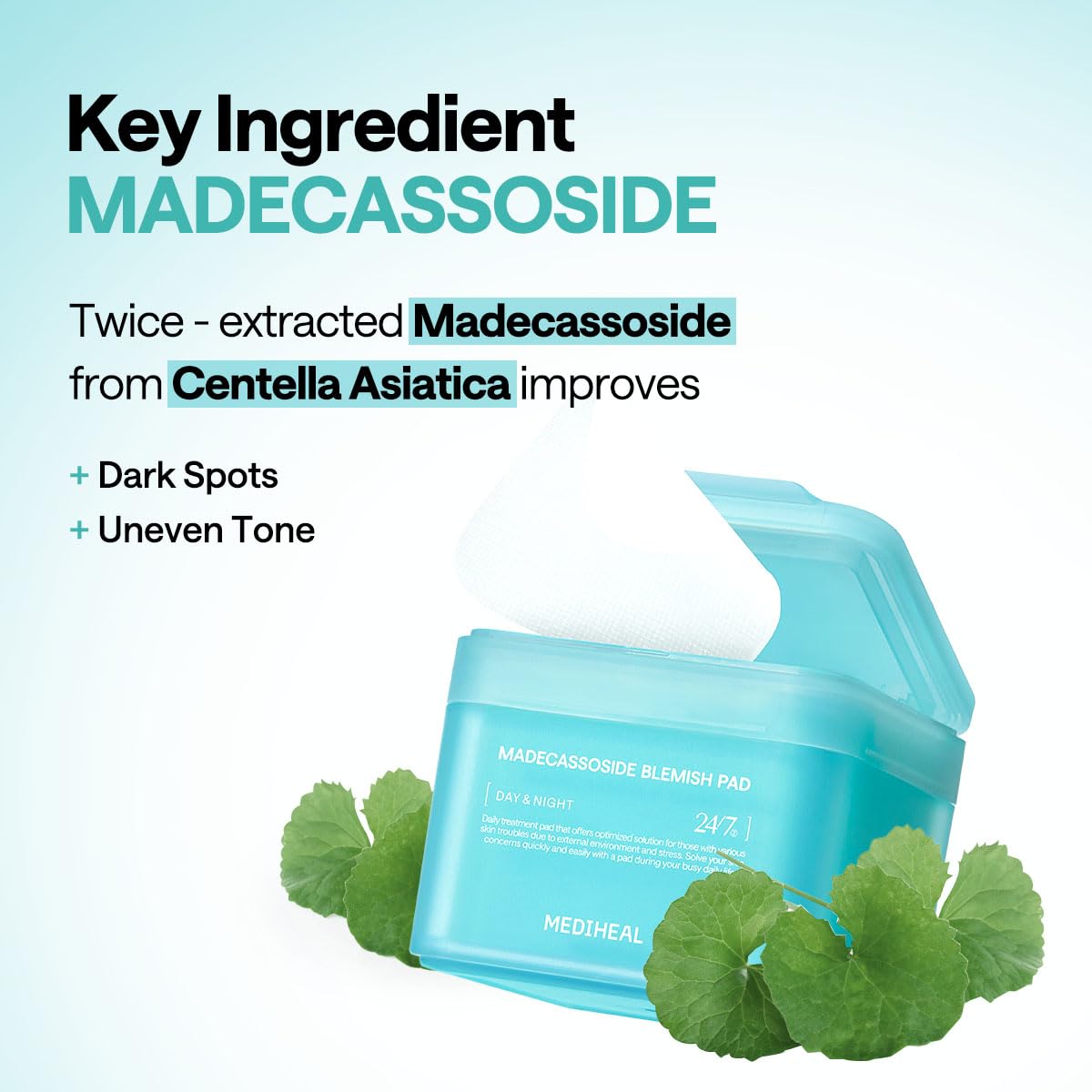 MEDIHEAL Madecassoside Toner Pads - with Centella Asiatica to Treat Blemishes and Improve Uneven Skin Tone - Vegan Gauze Fabric, 100 Pads