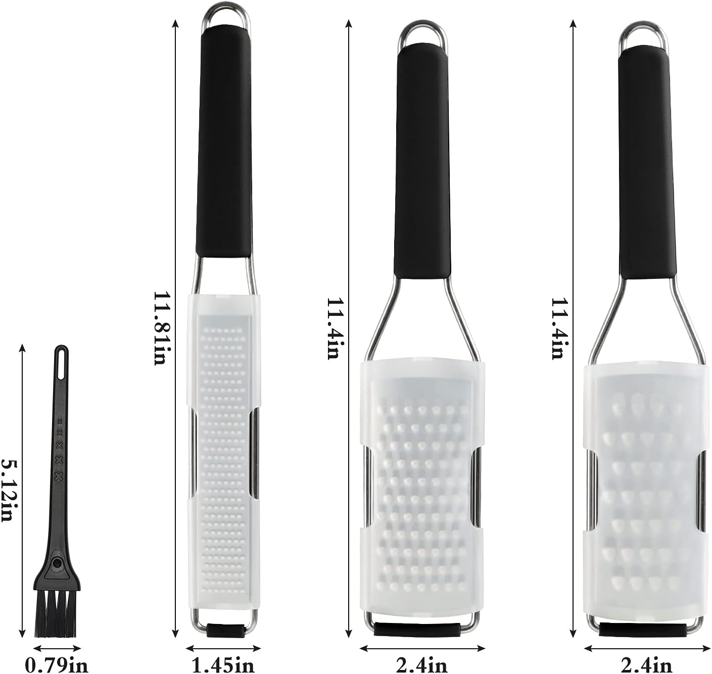Cambom Lemon Zester Grater Three-piece Suit - Heavy Duty Kitchen Tool for Parmesan Cheese, Ginger, Garlic, Nutmeg, Chocolate, Vegetables,Fruits,Stainless Steel Grater Dishwasher Safe Black