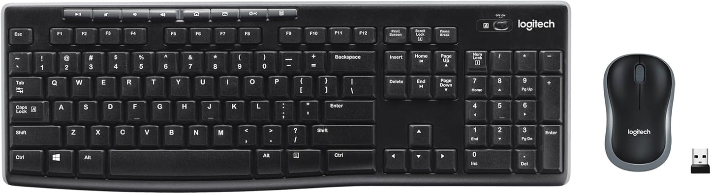 Logitech MK270 Wireless Keyboard and Mouse Combo for Windows, 2.4 GHz, 8 Multimedia Keys, PC, Laptop, Wireless Keyboard Compact Mouse Combo - Black