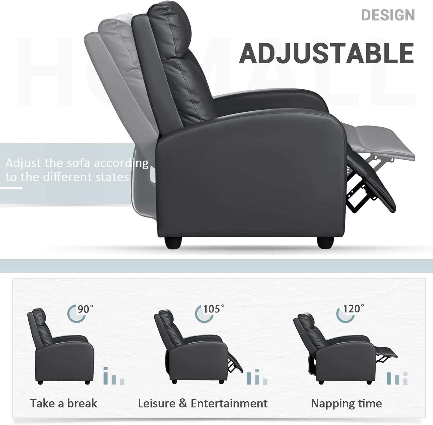 Homall Modern Recliner Chair Padded Seat Pu Leather for Living Room Single Sofa Recliner Seat Club Chair Home Theater Seating (Black)