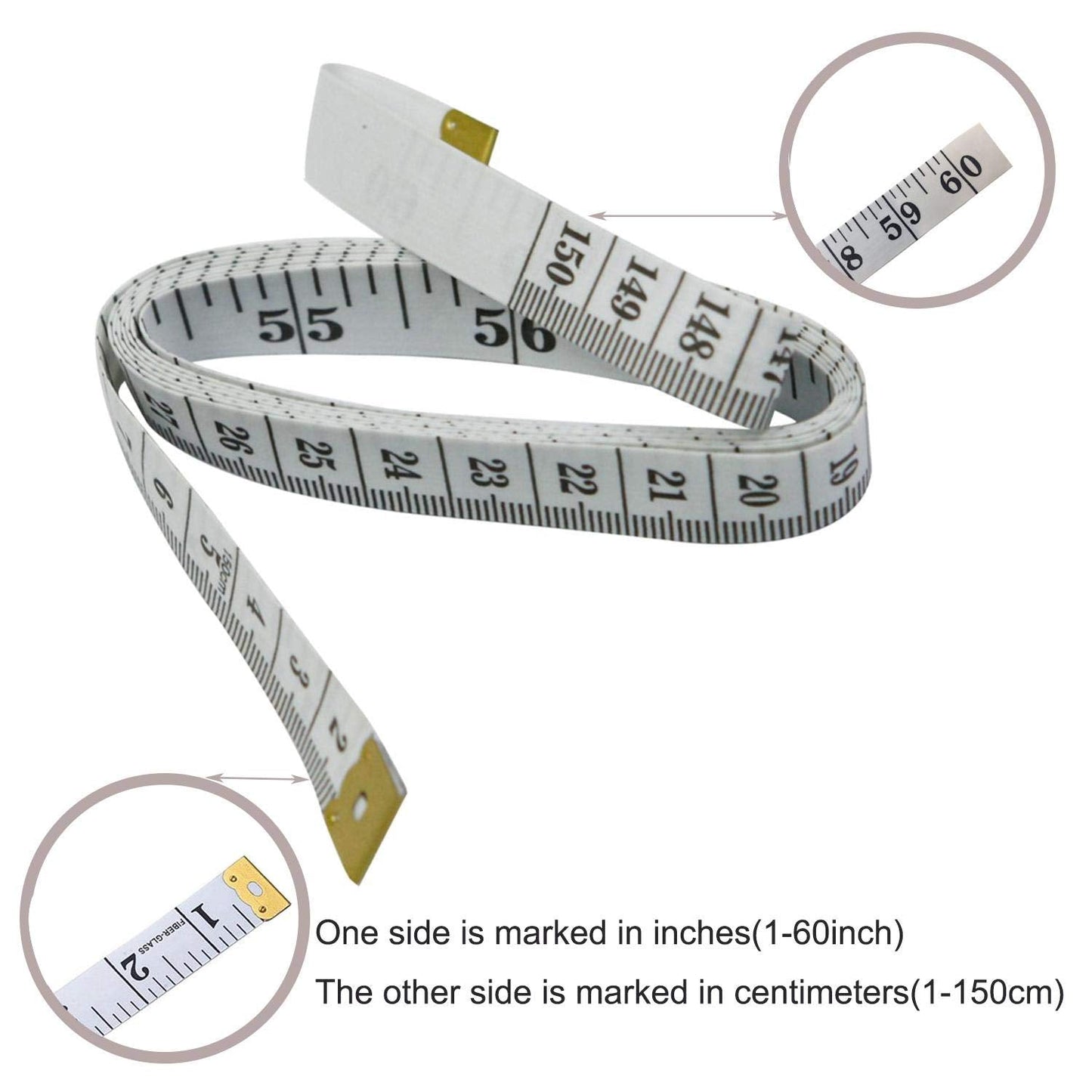 GDMINLO Soft Tape Measure Double Scale Body Sewing Flexible Tailor Craft Vinyl Ruler for Weight Loss Medical Body Measurement, Has Centimetre Scale on Reverse Side 60-inch(White)