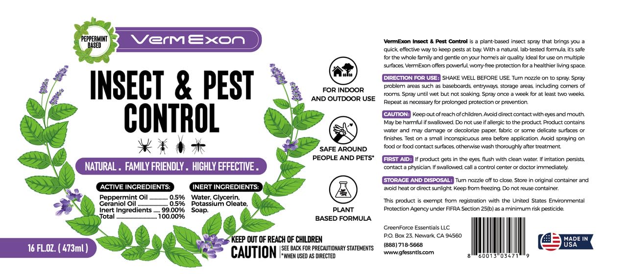 Peppermint Oil Insect & Pest Control Spray – 16oz Natural Plant-Based Bug Killer for Spiders, Ants, Flies, and Other Insects, Safe for Home & Kitchen Use