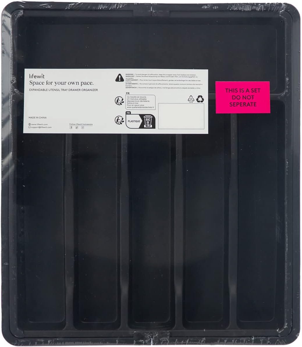 Lifewit Large Silverware Drawer Organizer, Expandable Utensil Tray for Kitchen, BPA Free Flatware and Cutlery Holder, Adjustable Plastic Storage for Spoons Forks Knives, Large, Black