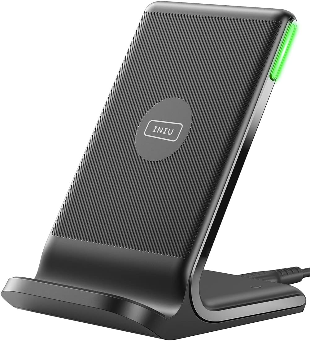 INIU Wireless Charger, 15W Fast Qi Certified Wireless Charging Station with Sleep-Friendly Adaptive Light Compatible with iPhone 16 15 14 13 Pro XS 8 Plus Samsung Galaxy S25 S24 S23 Note 20 Google etc