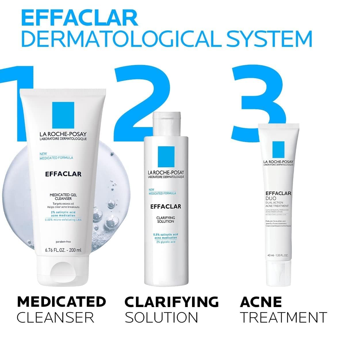 La Roche-Posay Effaclar Medicated Gel Cleanser, 2% Salicylic Acid Cleanser + LHA + Glycerin, Dermatologist Tested Foaming Acne Face Wash, Clear & Prevent Acne Breakouts, Oil Free, Targets Excess Oil