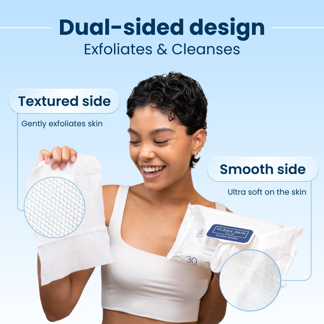 Clean Skin Club XL Face Wipes, 40% Larger, Makeup Remover, 30 Count, Fragrance-Free - Cart Shape