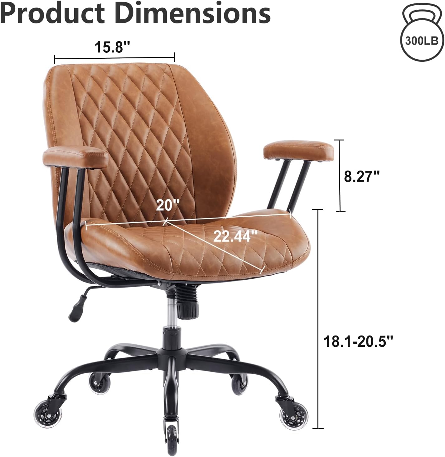 YFO Home Office Desk Chair Office Rubber Casters Ergonomic Computer Chair with Lumbar Support Adjustable Height Rolling Swivel Executive Task Armrests Chair, Brown Leather