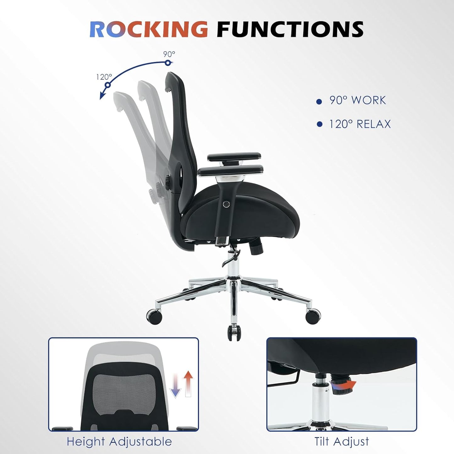 BOSMILLER 700lbs Big and Tall Office Chair with Wide Thick Seat Cushion for Sitting All Day,Ergonomic Mesh Desk Chair with Adjustable Lumbar Support for Heavy People,4D Armrests