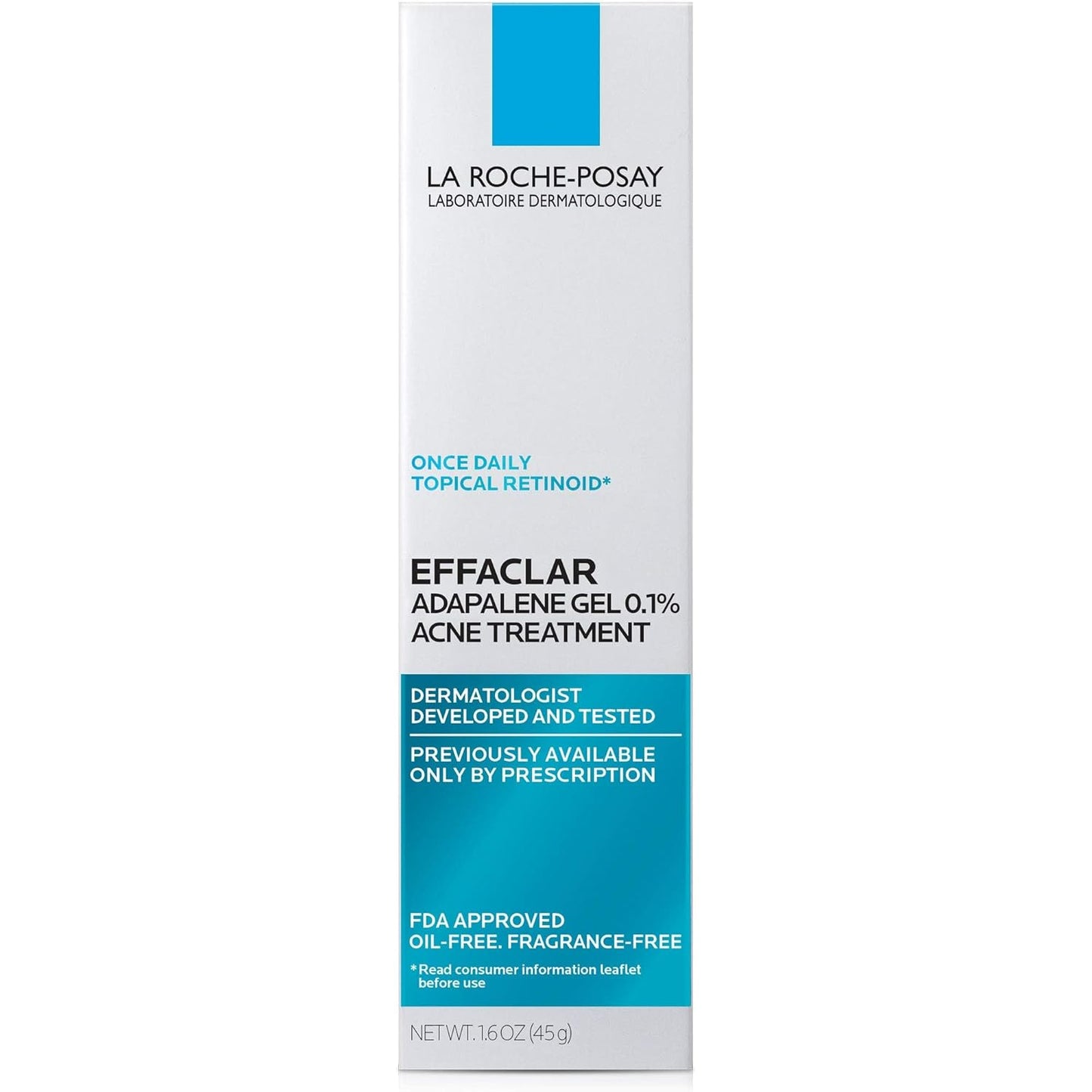La Roche-Posay Effaclar Adapalene Gel 0.1% Acne Treatment, Retinoid Cream, Acne Medication Gel For Blackheads & Whiteheads, Oil Free, Helps Clear And Prevent Blemishes & Clogged Pores
