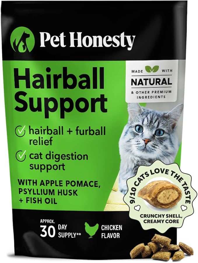 Cat Hairball Support Crunchy & Creamy Chews, Hairball Remedy Treats, Cat Furball Treatment, Supports Skin & Coat, Vitamins for Digestion, Chicken (30-Day Supply)