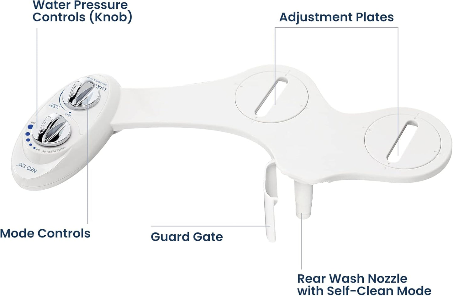 LUXE Bidet NEO 120 - Single Nozzle, Self-Cleaning, Non-Electric Bidet Attachment for Toilet Seat, Adjustable Water Pressure, Rear Wash (White)