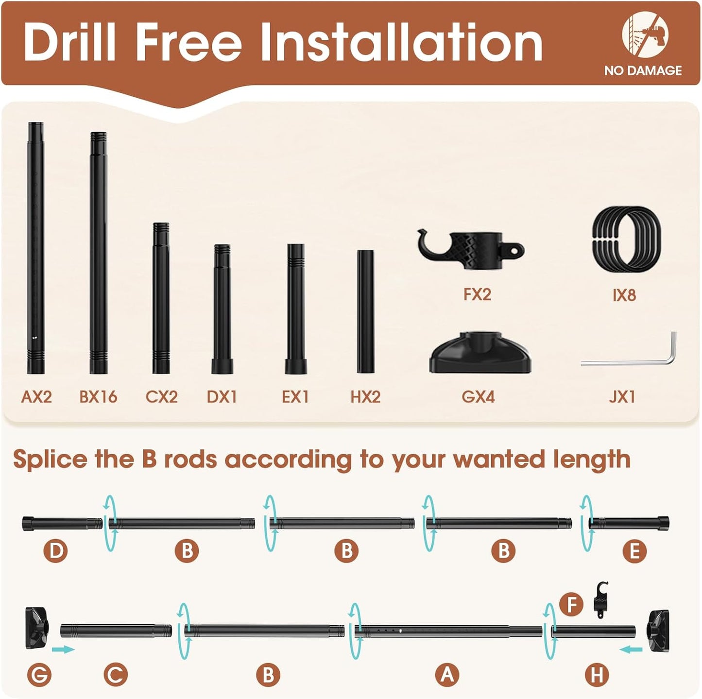 Room Divider Curtain Rod, No Drilling Room Separator for Space Partition Adjustable 4-10ft(H) 28-70inch(W) Heavy Duty Temporary Wall Divider Floor to Ceiling Tension Rod, Black