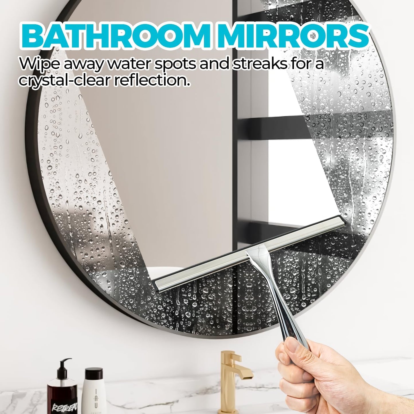 2PACK Shower Squeegee for Glass Doors, Squeegee for Shower Glass,All-Purpose Tile Walls, Bathroom, Window, Glass and Car Windshield, Mirrors and Kitchen-Stainless Steel, 10 Inches, Silver