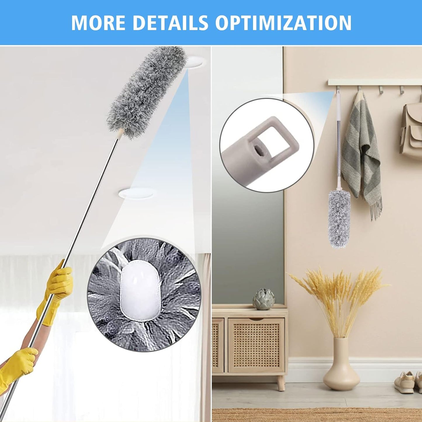 Microfiber Feather Duster 5-in-1 Kit, Dusters for Cleaning, Duster with Extension Pole 100 Inches, Cobweb Duster, Microfiber Dusters for High Ceilings and Fans, Blinds, Cars and Furniture