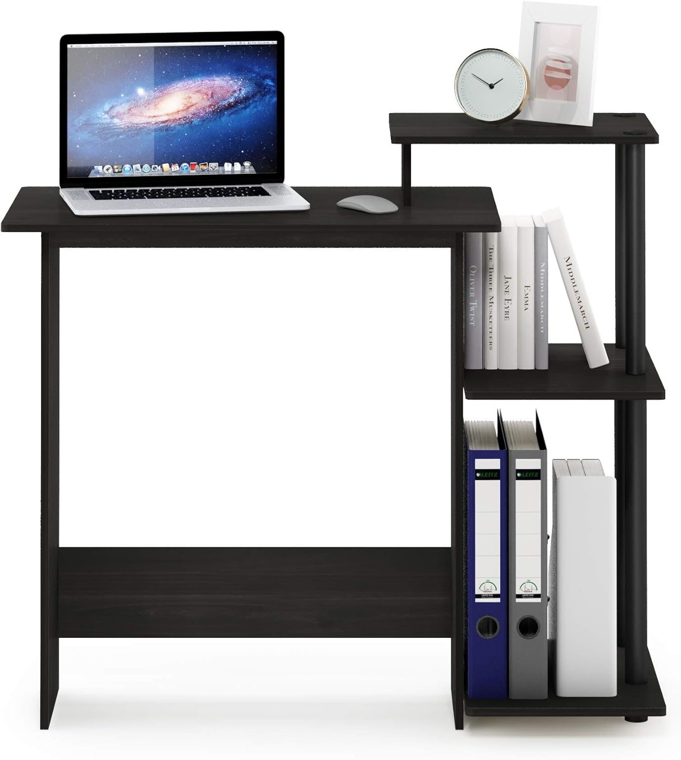 Furinno EFFICIENT Desk, Gaming Desk, with 3 Open Side Shelves, Laptop Notebook Computer Desk,Office Desk for Home Office, Study Room, Dorm, Espresso