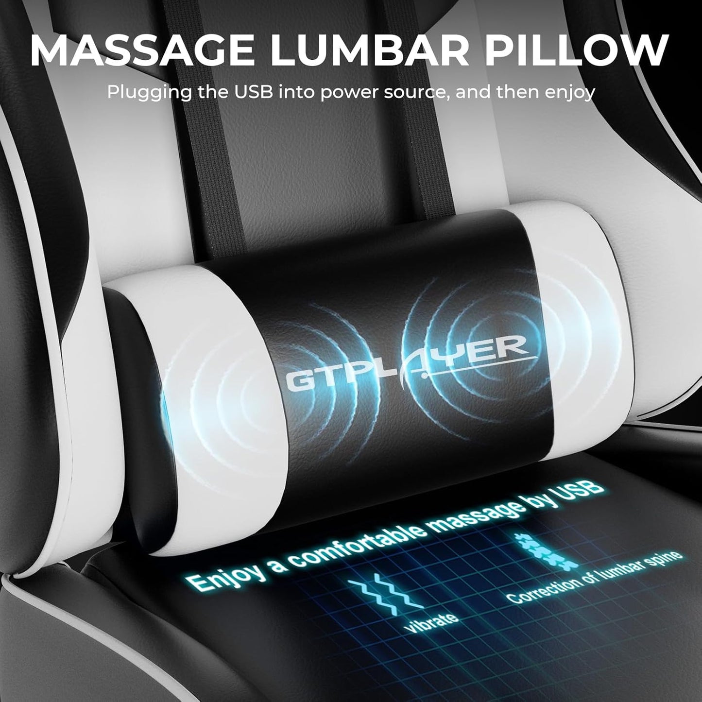 GTPLAYER Gaming Chair, Computer Chair with Footrest and Lumbar Support, Height Adjustable Game Chair with 360°-Swivel Seat and Headrest and for Office or Gaming (White)