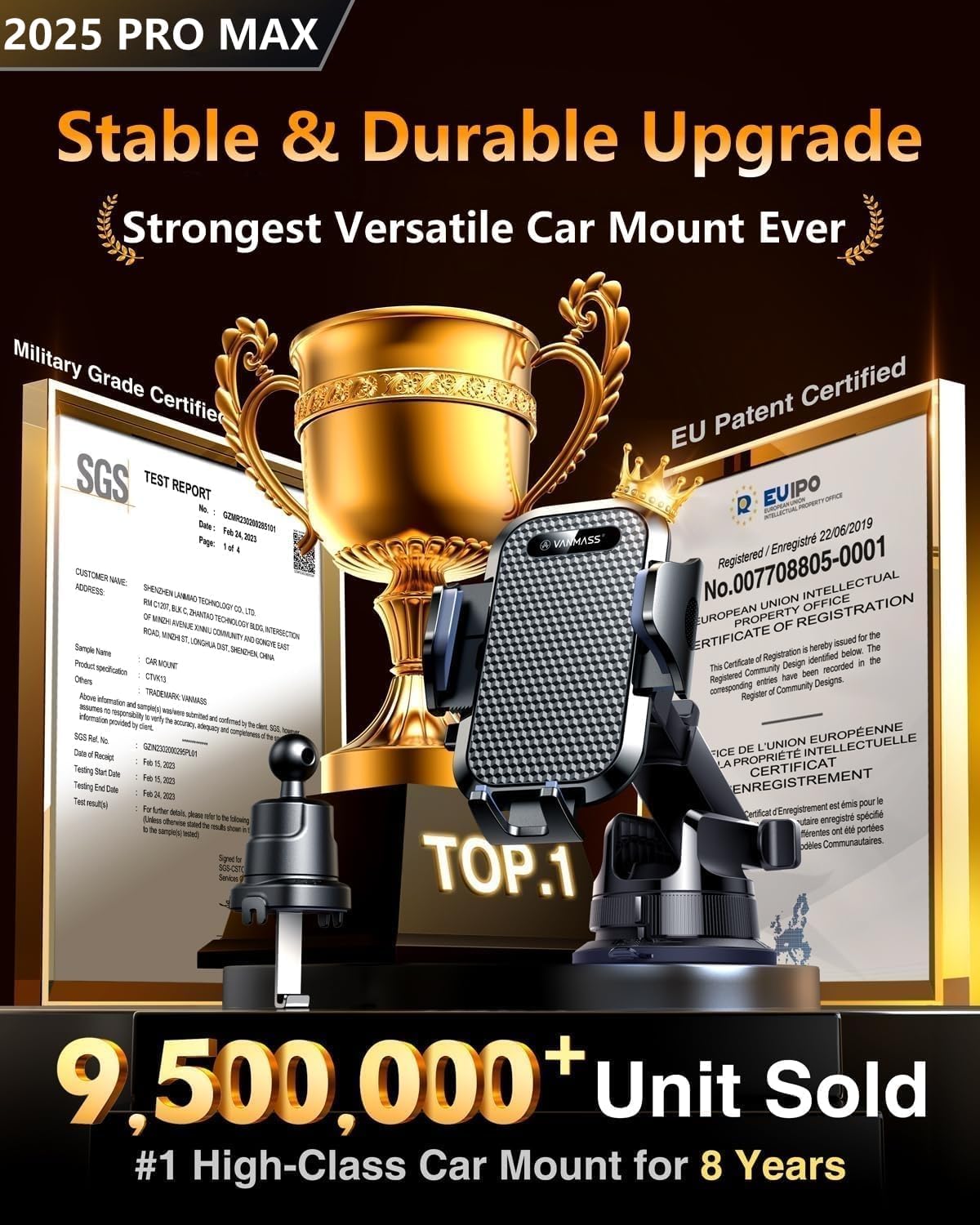 2025 True Military-Grade Car Phone Holder VANMASS Upgraded Strongest Suction & Clip Cell Phone Mount for Dashboard Windshield Vent Wall,Truck Cradle Stand for iPhone 17 Pro Max 16 15 14 13 Android