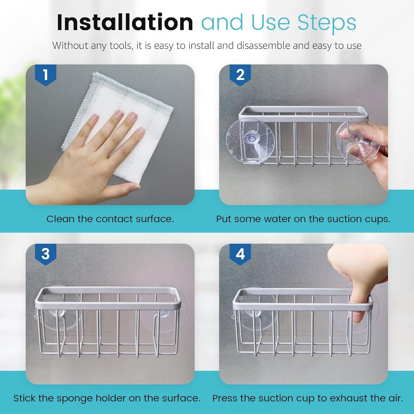 Sponge Holder for Kitchen Sink, Kitchen Sink Sponge Holder,Sink Caddy,Dish Soap Holder (Mat Silver)