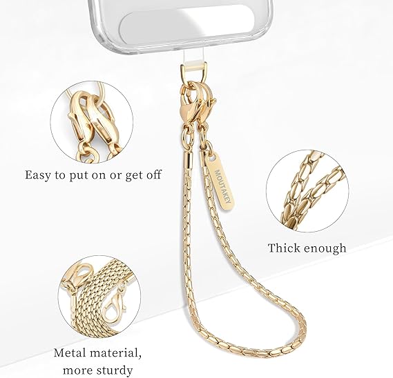 Phone Wrist Strap Metal Phone Chain Wristlet Strap Detachable iPhone Lanyard Wrist with 2 Tether Tabs iPhone Charm strap For Women girls Shopping Traveling Party Walking