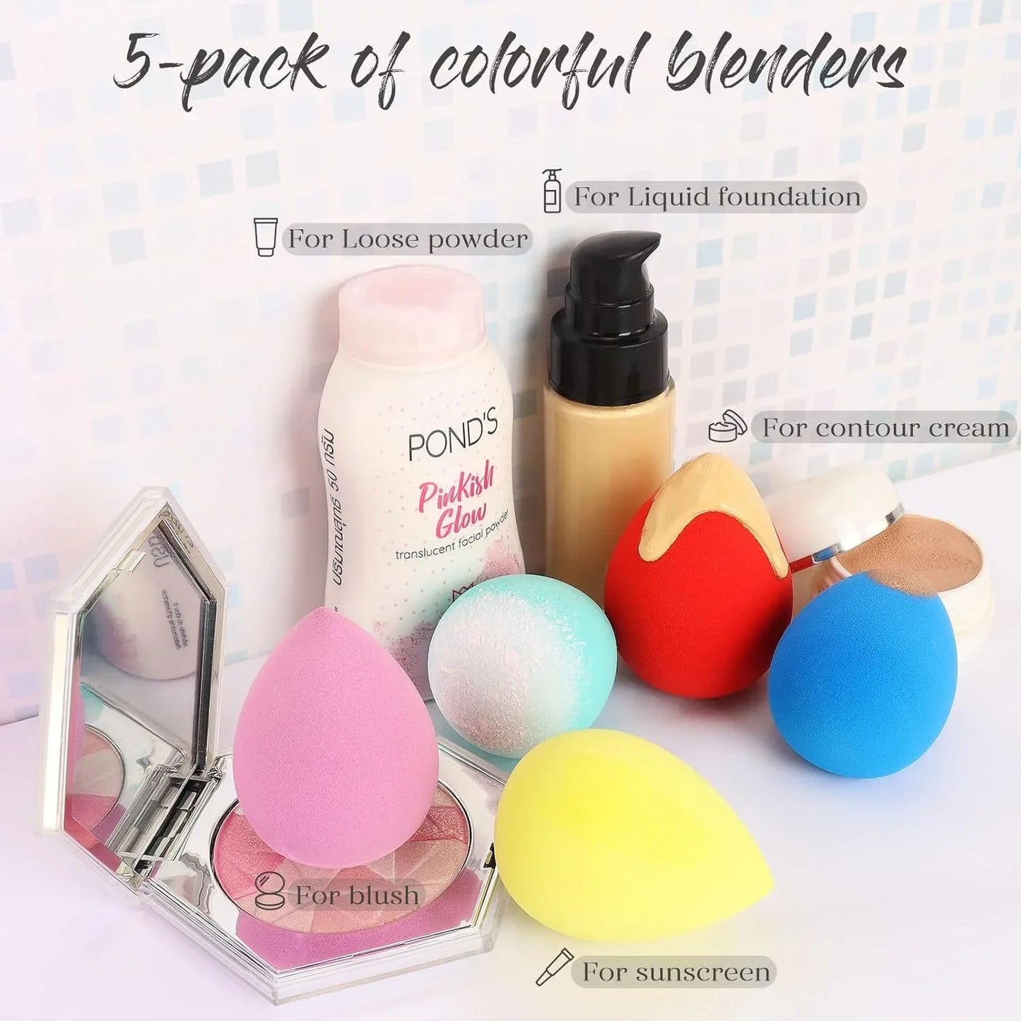 5 Pcs Latex-Free Makeup Sponge Set for Blending Foundation, Liquid, Cream & Powder - Cart Shape
