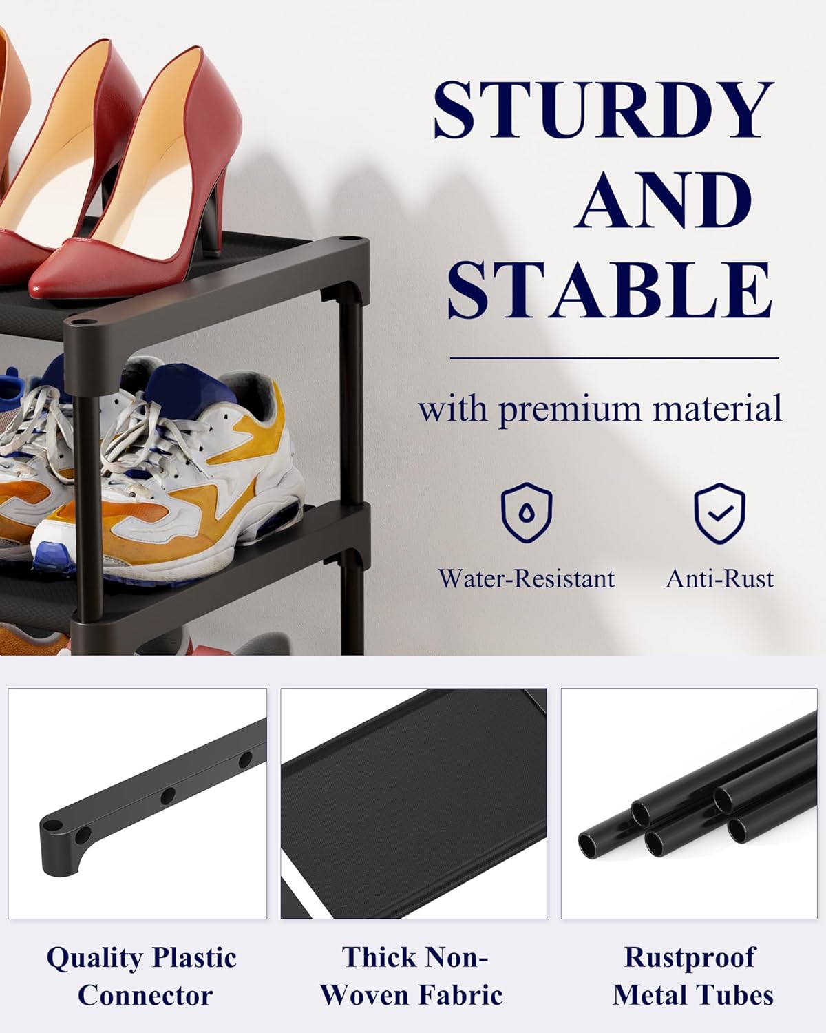 Kitsure Shoe Rack - Premium Non-Woven Shoe Rack Shelf, Shoe Organizer for Closet, Entryway, Garage & Corridor, Sturdy & Durable Long Stackable Shoe Shelves, Medium, Black